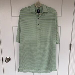 FootJoy Men's Short Sleeve Golf Polo Striped Green And Gray Shirt Size Large